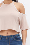 French Terry Solid Shoulder Cut Out Detail Half Sleeve Top