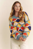 V NECK LONG SLEEVE MULTI COLOR SWEATER TOP