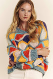 V NECK LONG SLEEVE MULTI COLOR SWEATER TOP