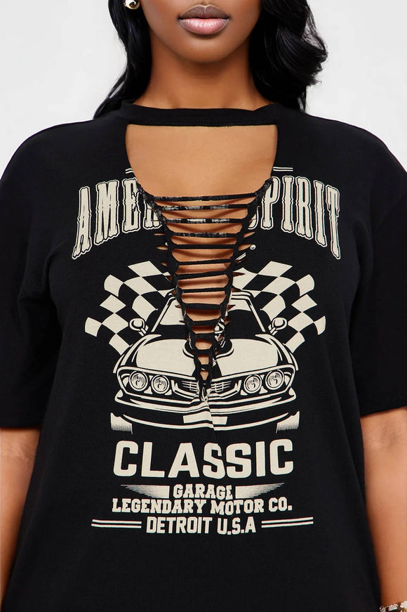 STACY PRINTED CUT OUT DETAIL T-SHIRT DRESS
