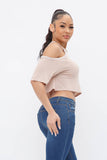 French Terry Solid Shoulder Cut Out Detail Half Sleeve Top