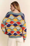 V NECK LONG SLEEVE MULTI COLOR SWEATER TOP
