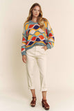 V NECK LONG SLEEVE MULTI COLOR SWEATER TOP