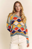 V NECK LONG SLEEVE MULTI COLOR SWEATER TOP