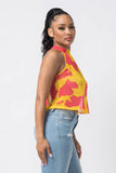 Print Halter Neck Back Tie Sleeveless Top