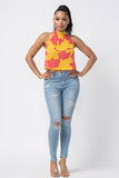 Print Halter Neck Back Tie Sleeveless Top