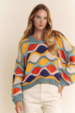 V NECK LONG SLEEVE MULTI COLOR SWEATER TOP