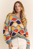 V NECK LONG SLEEVE MULTI COLOR SWEATER TOP