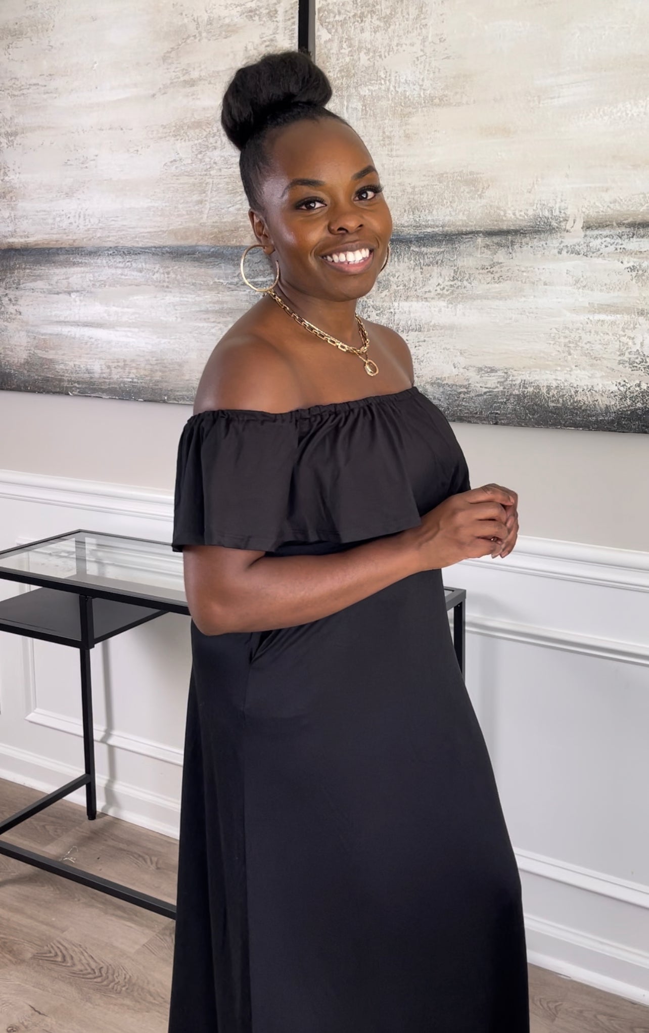 Zenobia Cold Shoulder Maxi Dress With Pockets Swann Salon Studio Zenobia Cold Shoulder Maxi Dress With Pockets Swann Salon Studio