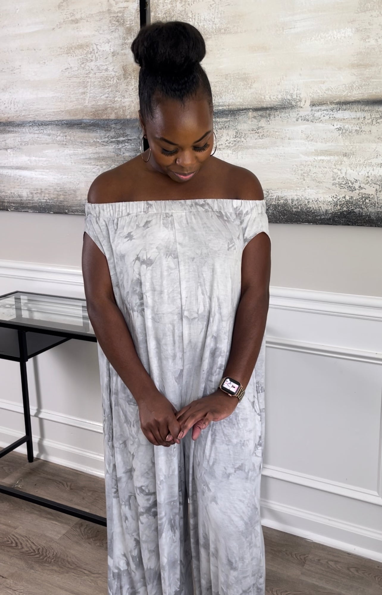 Courtney Cold Shoulder Jumpsuit Grey Swann Salon Studio