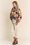 V NECK LONG SLEEVE MULTI COLOR SWEATER TOP