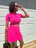 CROPPED POLO SWEATER SHIRT AND SKIRT SET