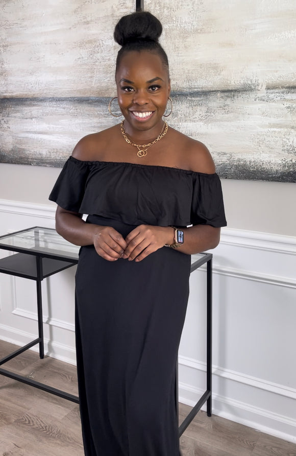 Zenobia Cold Shoulder Maxi Dress With Pockets Swann Salon Studio Zenobia Cold Shoulder Maxi Dress With Pockets Swann Salon Studio