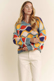 V NECK LONG SLEEVE MULTI COLOR SWEATER TOP