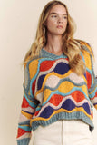 V NECK LONG SLEEVE MULTI COLOR SWEATER TOP