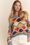 V NECK LONG SLEEVE MULTI COLOR SWEATER TOP
