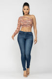 Space Dye One Shoulder Cut Out Detail Crop Top