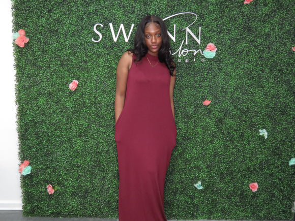 Mock Neck Pocket Maxi Dress with Side Slit
