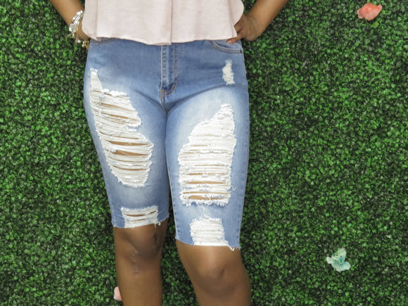 Front & Back Distressed Bermuda Shorts