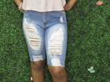 FRONT AND BACK DISTRESSED BERMUDA SHORTS