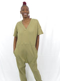 Drop Shoulder Harem Jumpsuit With Pockets (Olive)