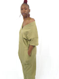 Drop Shoulder Harem Jumpsuit With Pockets (Olive)
