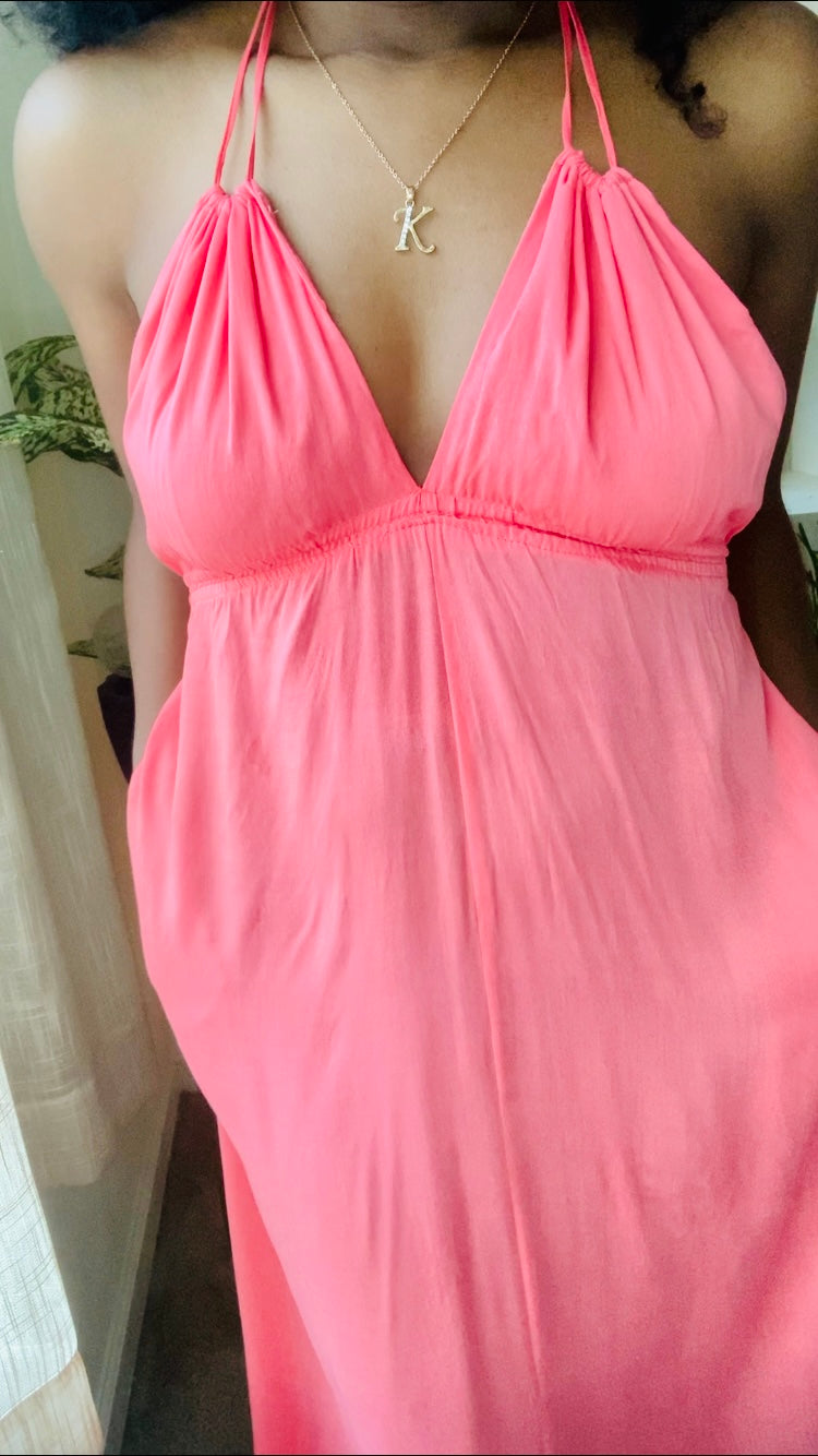 Melissa Backless Maxi Dress (Coral)  Swann Salon Studio