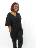 DROP SHOULDER HAREM JUMPSUIT WITH POCKETS (Black)