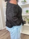 GiGi Cold Shoulder Cable Knit Sweater (Black)