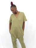 Drop Shoulder Harem Jumpsuit With Pockets (Olive)
