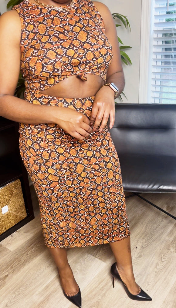 Angie Snake Print Cutout Front Tied Tank Midi Dress Swann Salon Studio Angie Snake Print Cutout Front Tied Tank Midi Dress Swann Salon Studio